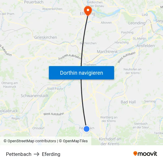Pettenbach to Eferding map