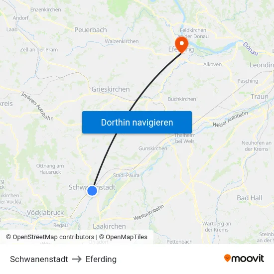 Schwanenstadt to Eferding map