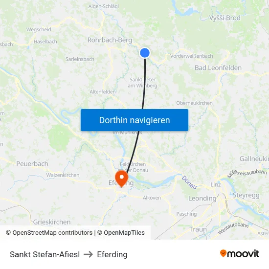 Sankt Stefan-Afiesl to Eferding map