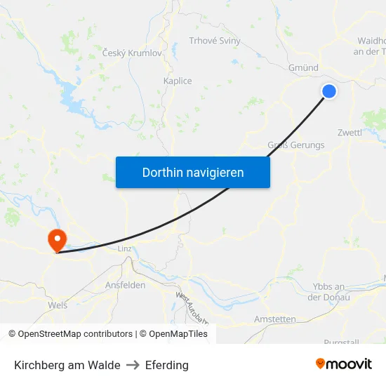 Kirchberg am Walde to Eferding map