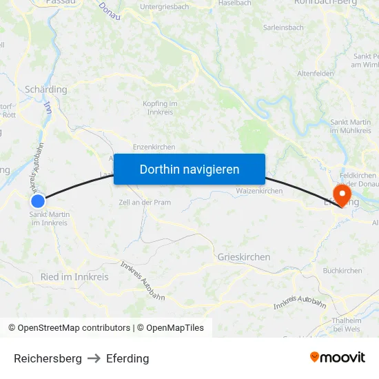 Reichersberg to Eferding map