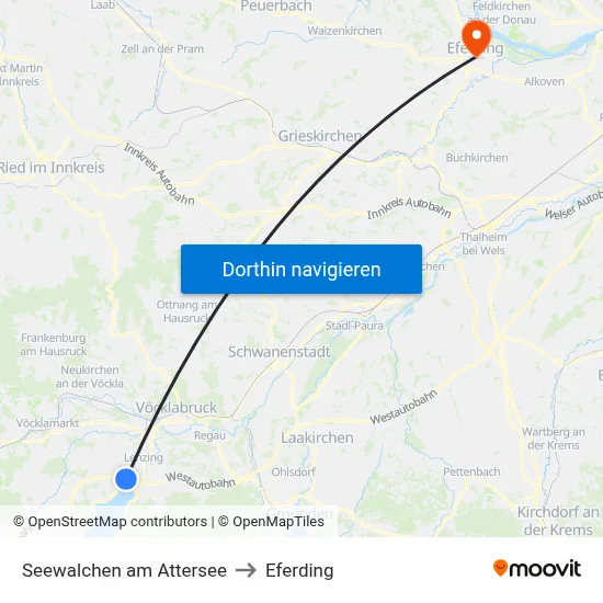 Seewalchen am Attersee to Eferding map