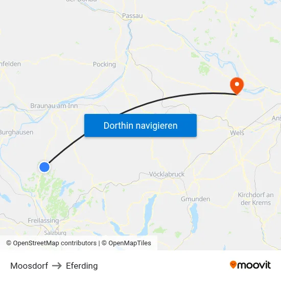 Moosdorf to Eferding map