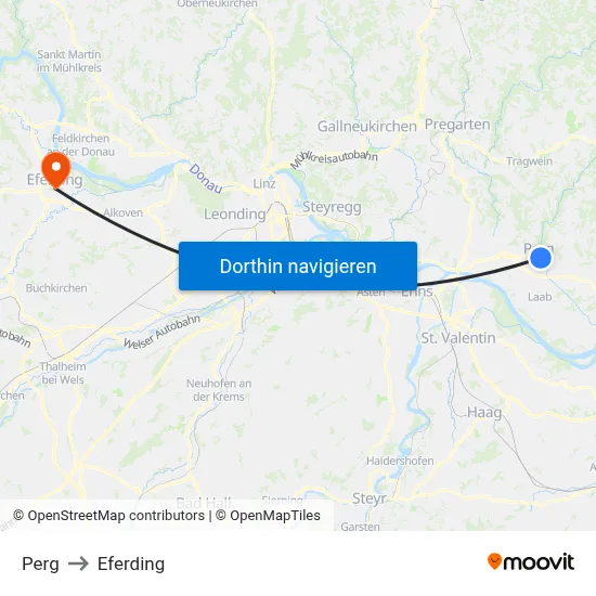 Perg to Eferding map