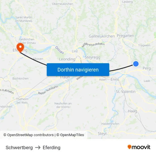Schwertberg to Eferding map