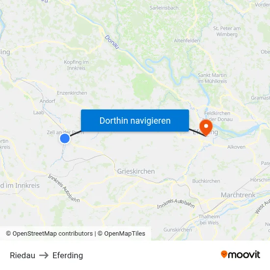 Riedau to Eferding map
