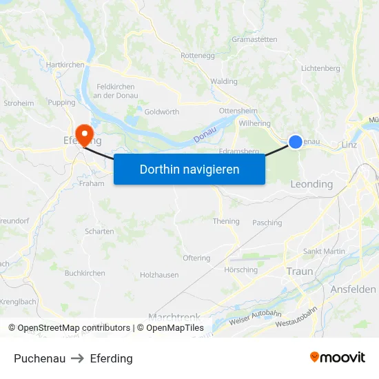 Puchenau to Eferding map