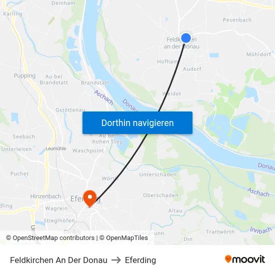Feldkirchen An Der Donau to Eferding map