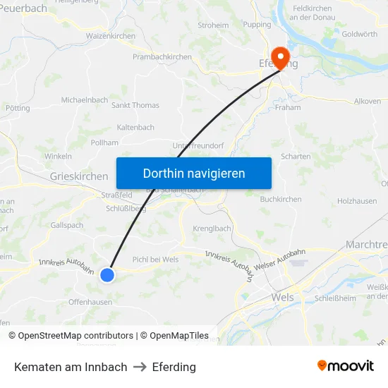 Kematen am Innbach to Eferding map