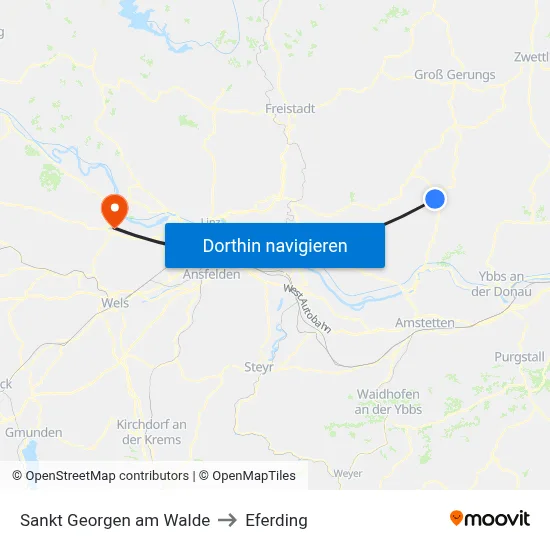 Sankt Georgen am Walde to Eferding map