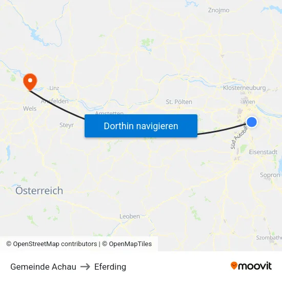 Gemeinde Achau to Eferding map