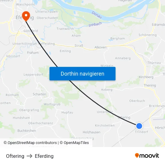 Oftering to Eferding map