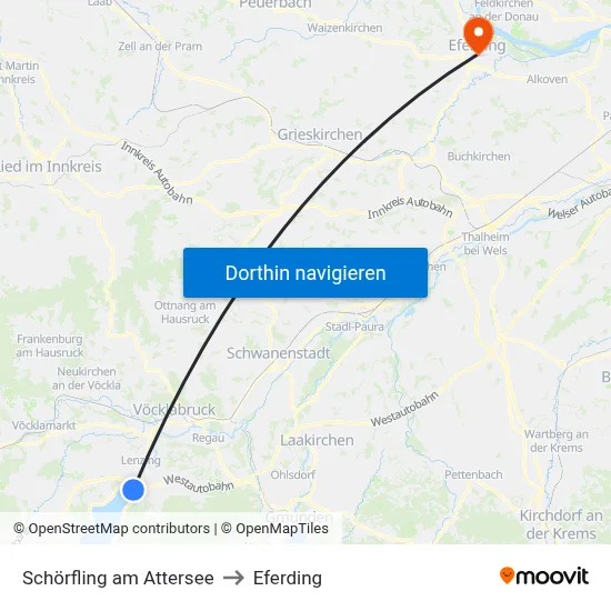 Schörfling am Attersee to Eferding map