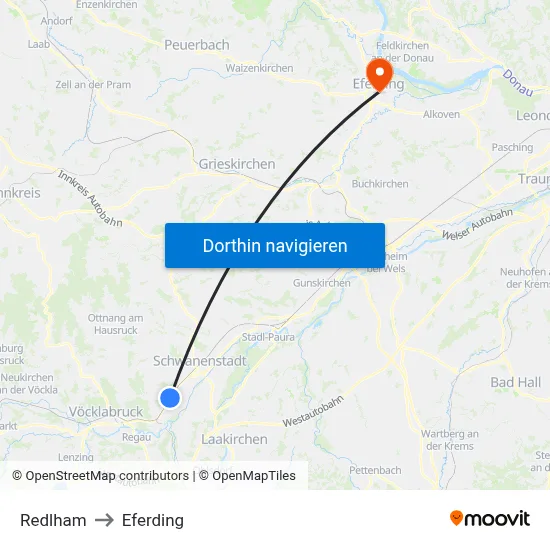 Redlham to Eferding map