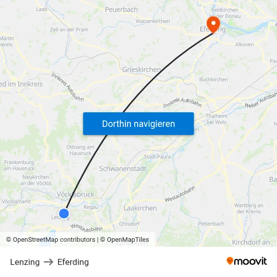 Lenzing to Eferding map
