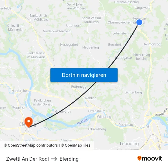 Zwettl An Der Rodl to Eferding map