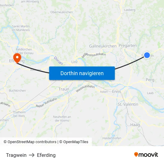 Tragwein to Eferding map
