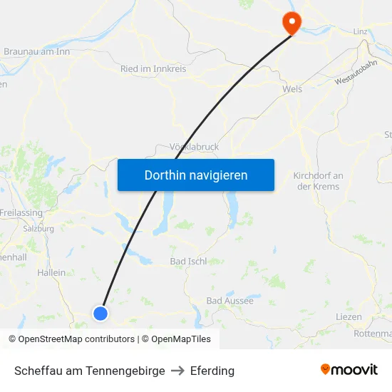 Scheffau am Tennengebirge to Eferding map