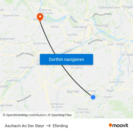 Aschach An Der Steyr to Eferding map
