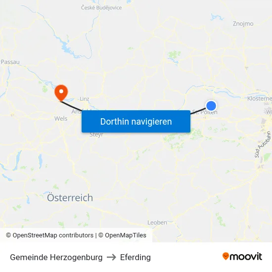 Gemeinde Herzogenburg to Eferding map