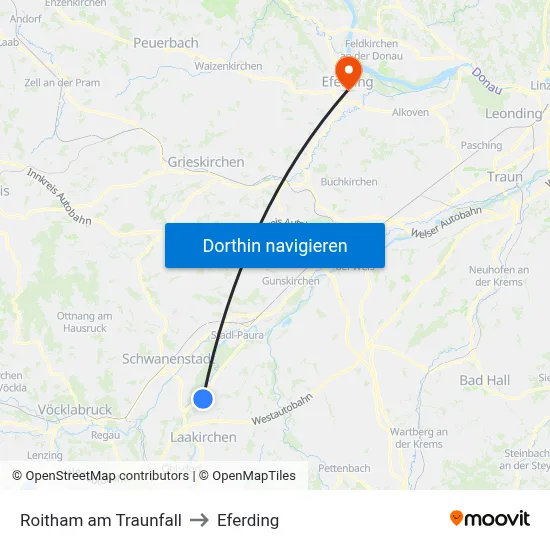 Roitham am Traunfall to Eferding map