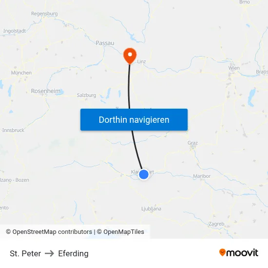 St. Peter to Eferding map