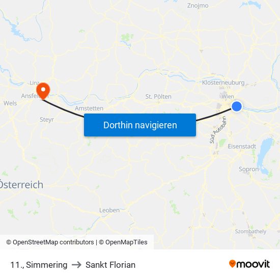 11., Simmering to Sankt Florian map