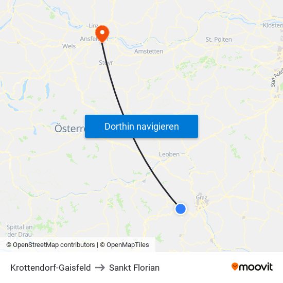 Krottendorf-Gaisfeld to Sankt Florian map