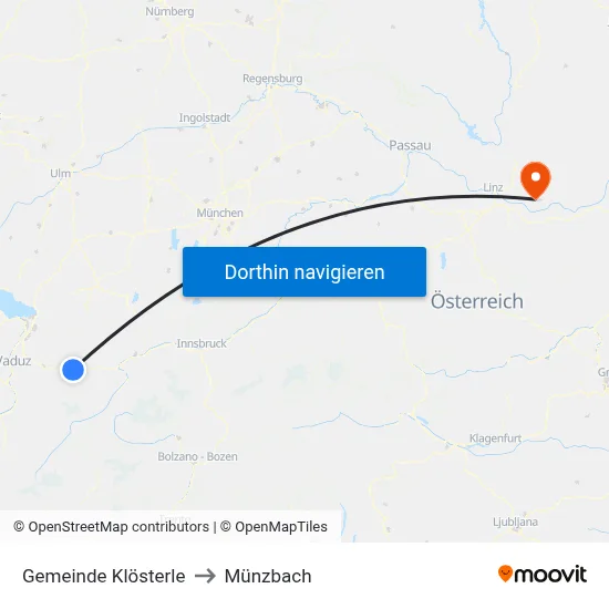 Gemeinde Klösterle to Münzbach map