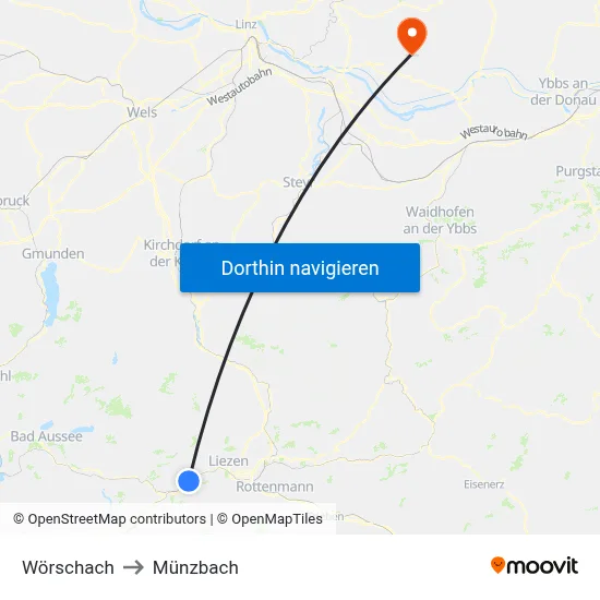 Wörschach to Münzbach map