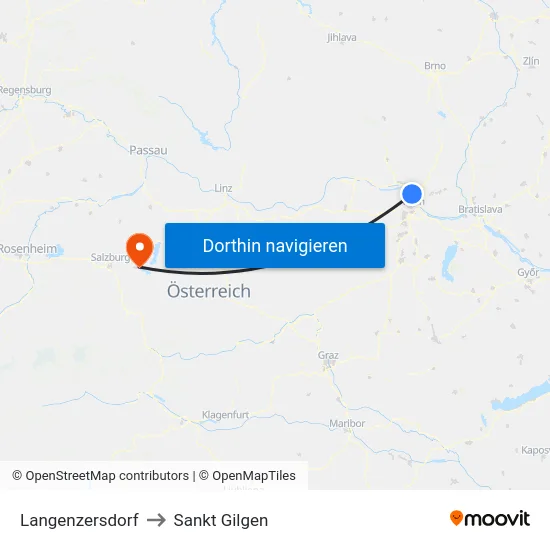 Langenzersdorf to Sankt Gilgen map