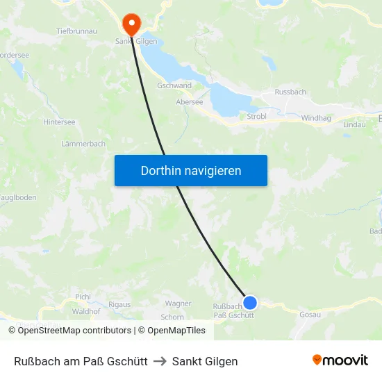 Rußbach am Paß Gschütt to Sankt Gilgen map