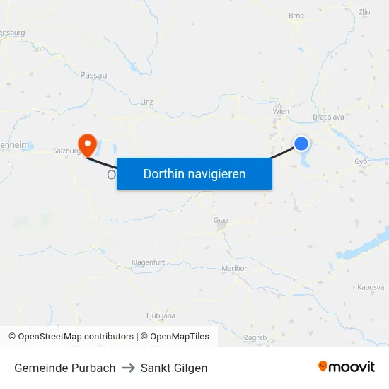 Gemeinde Purbach to Sankt Gilgen map