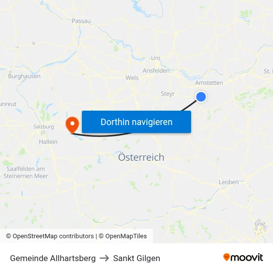 Gemeinde Allhartsberg to Sankt Gilgen map