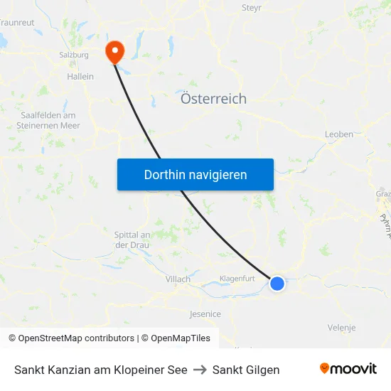 Sankt Kanzian am Klopeiner See to Sankt Gilgen map