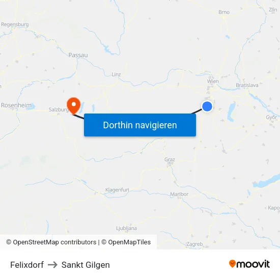 Felixdorf to Sankt Gilgen map