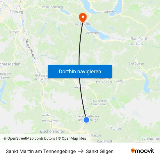 Sankt Martin am Tennengebirge to Sankt Gilgen map