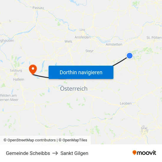 Gemeinde Scheibbs to Sankt Gilgen map