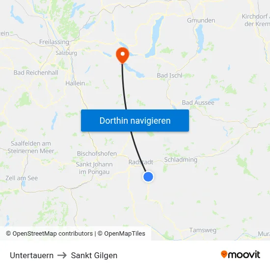 Untertauern to Sankt Gilgen map