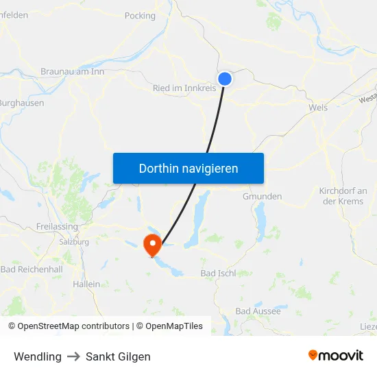 Wendling to Sankt Gilgen map
