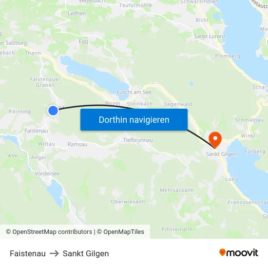 Faistenau to Sankt Gilgen map