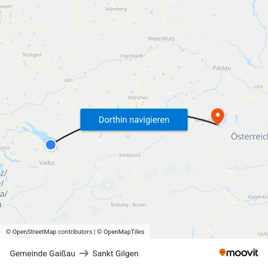 Gemeinde Gaißau to Sankt Gilgen map