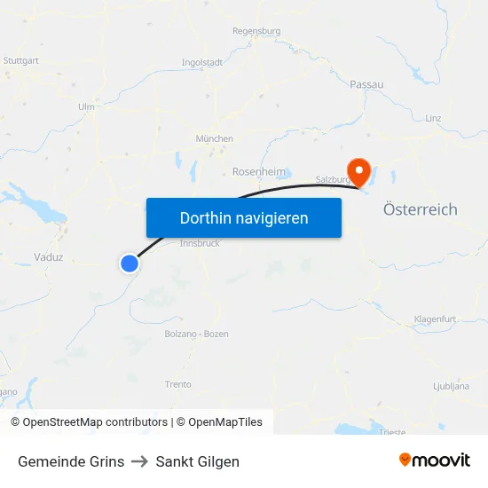 Gemeinde Grins to Sankt Gilgen map