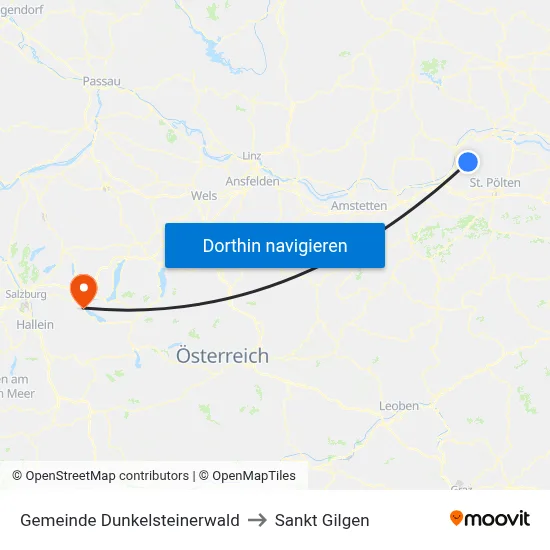 Gemeinde Dunkelsteinerwald to Sankt Gilgen map