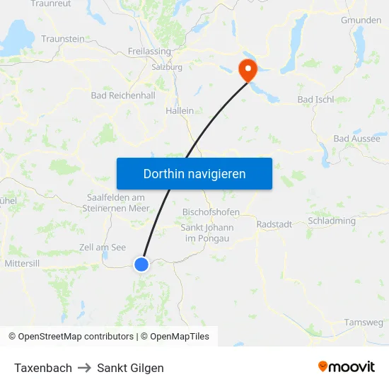 Taxenbach to Sankt Gilgen map