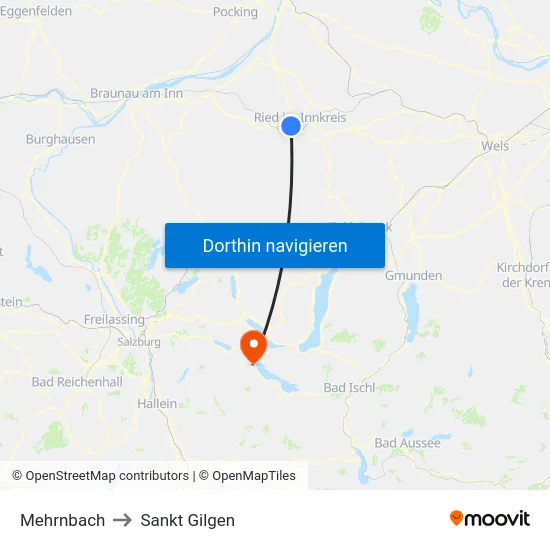 Mehrnbach to Sankt Gilgen map