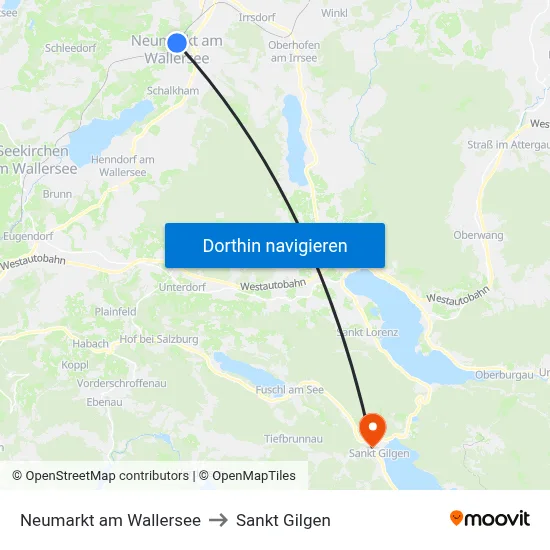 Neumarkt am Wallersee to Sankt Gilgen map