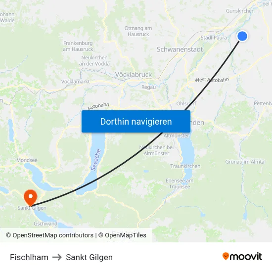 Fischlham to Sankt Gilgen map
