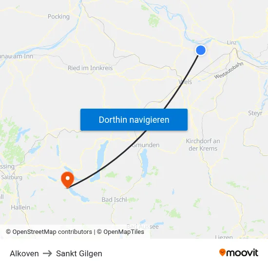 Alkoven to Sankt Gilgen map