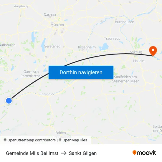 Gemeinde Mils Bei Imst to Sankt Gilgen map